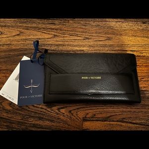 NWT Pour La Victoire Black Leather Continental Wallet